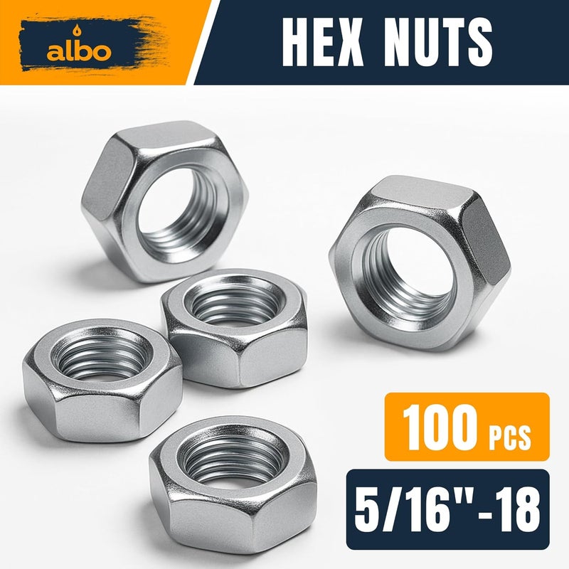 ALBO 100 PCS 5/16-18 Hex Nuts – Stainless Steel 304 SAE Nuts Set in Reusable Box – Hardware for Automotive & DIY – 5/16 Nut, SAE Nut Assortment - Image 2